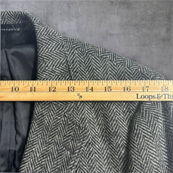 Vintage TWEED WOOL Mens Blazer Sport Coat Two Button Jacket 44L Gray Herringbone - Picture 9 of 15